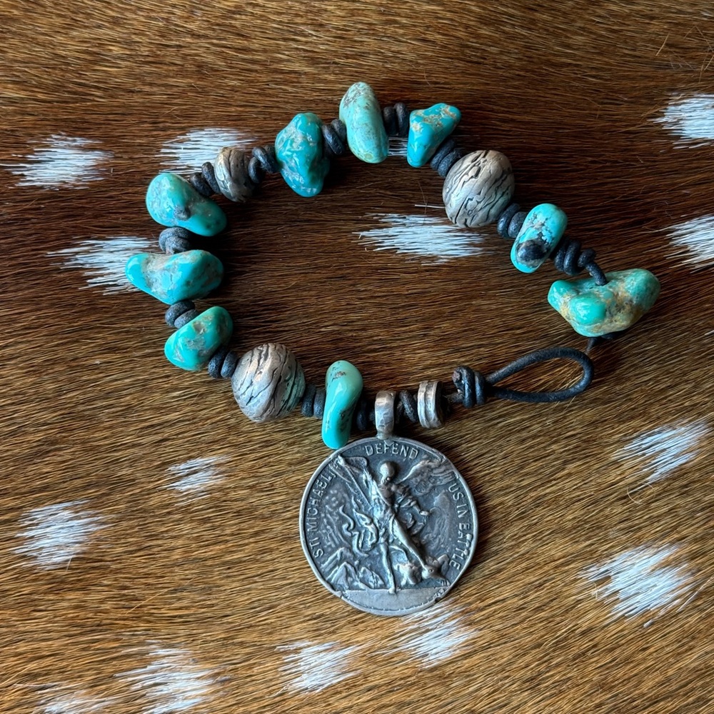 Love Tokens Jewelry Sterling & Turquoise St. Michael Coin Bracelet